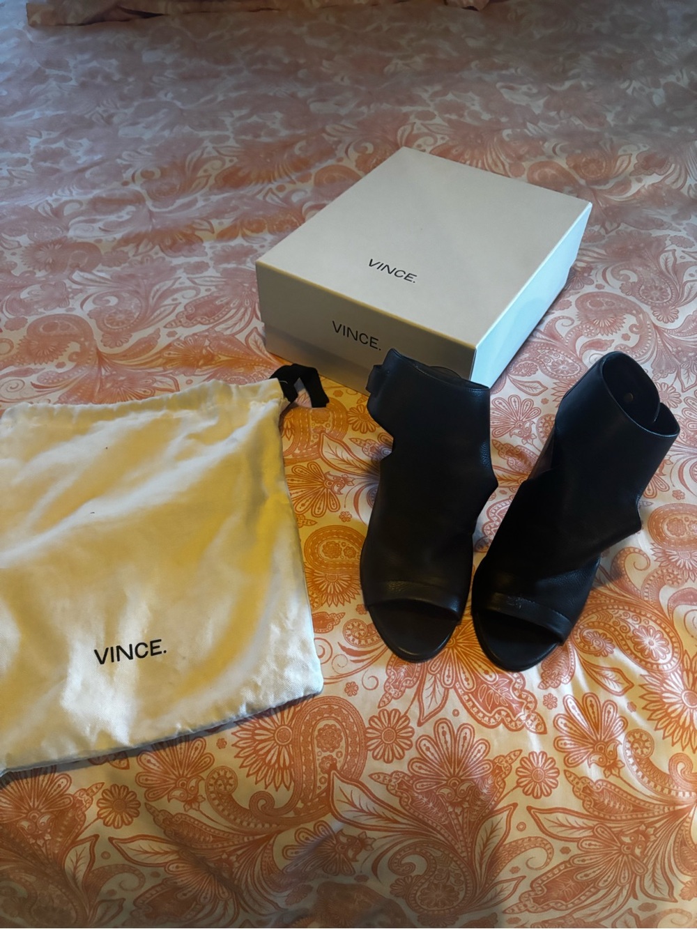 Vince Black Open-Toe Leather Ankle Mules